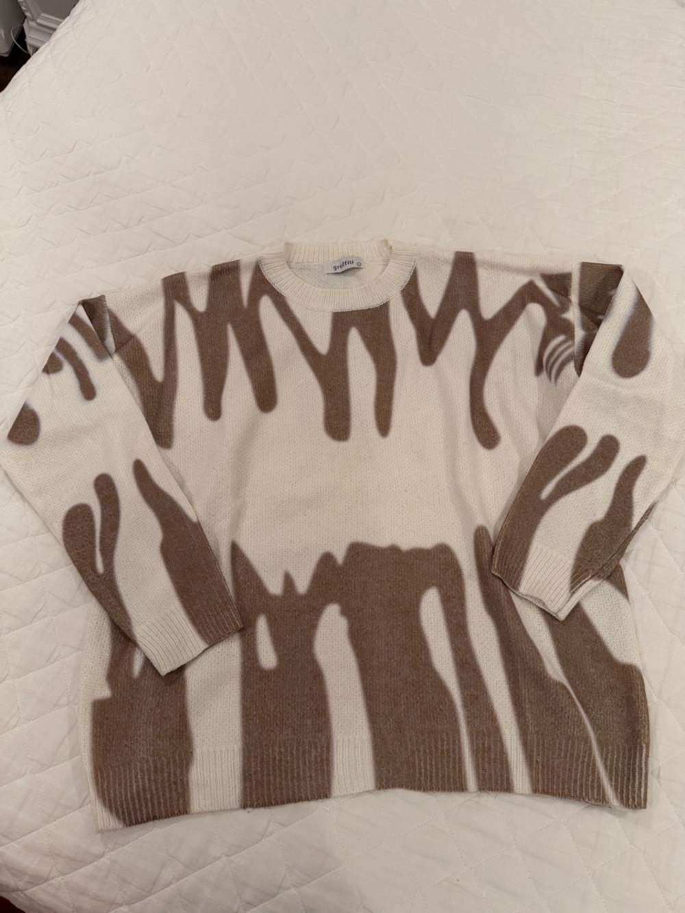 Graffiti Cream and Brown Abstract Drip Crewneck